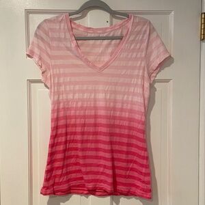 Express Pink Ombre Striped V-Neck T-Shirt –Medium, Lightweight Cotton Blend